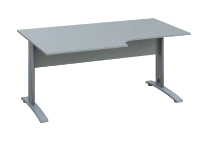 ERK 28 - 168 stůl kancelářský, rohový, levý, kovová podnož stříbrná, deska 25 mm, široký 1600 mm, šedá